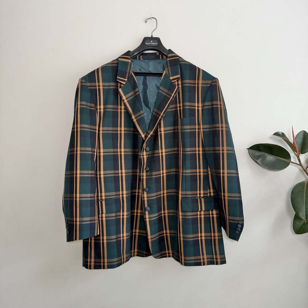 Falcone Men's Green and Gold Tartan Plaid Sport Coat Blazer Size 52R